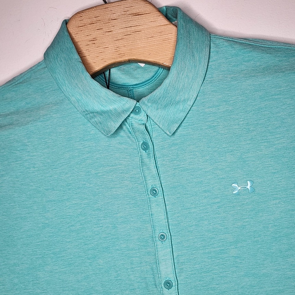 Under Armour Aqua Blue Heat Gear Fitted Polo Shirt Womens XXL Retail $60 NWT